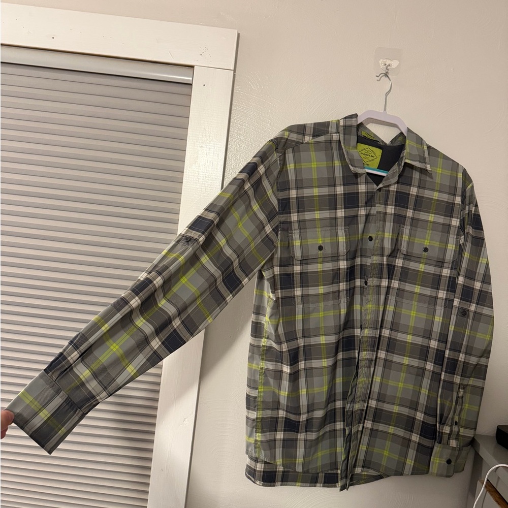 St. John's Bay Gray Plaid Shirt Jacket with Lime Accents